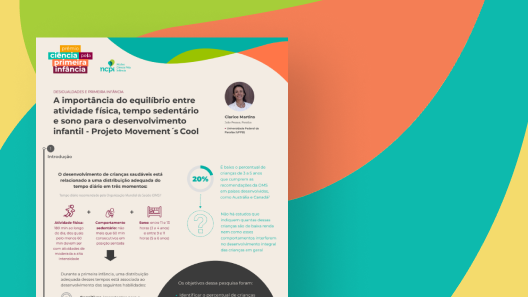Imagem reduzida do infográfico "A importância do equilíbrio entre atividade física, tempo sedentário e sono para o desenvolvimento infantil – Projeto Movement’s Cool"