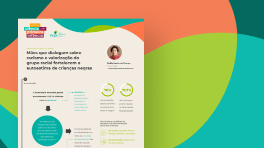 Imagem reduzida do infográfico "Mães que dialogam sobre racismo e valorização do grupo racial fortalecem a autoestima de crianças negras'